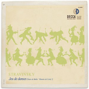 Carla Bodoni inspiró a Igor Stravinsky su Jeu de danses (Suite de Ballet “Histoire de Carla”). Diseño de Erik Nitsche para Decca